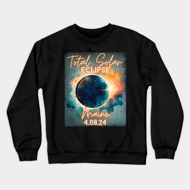 Total Solar Eclipse 2024 Maine Art Science Men Women Kids Crewneck Sweatshirt by AimArtStudio